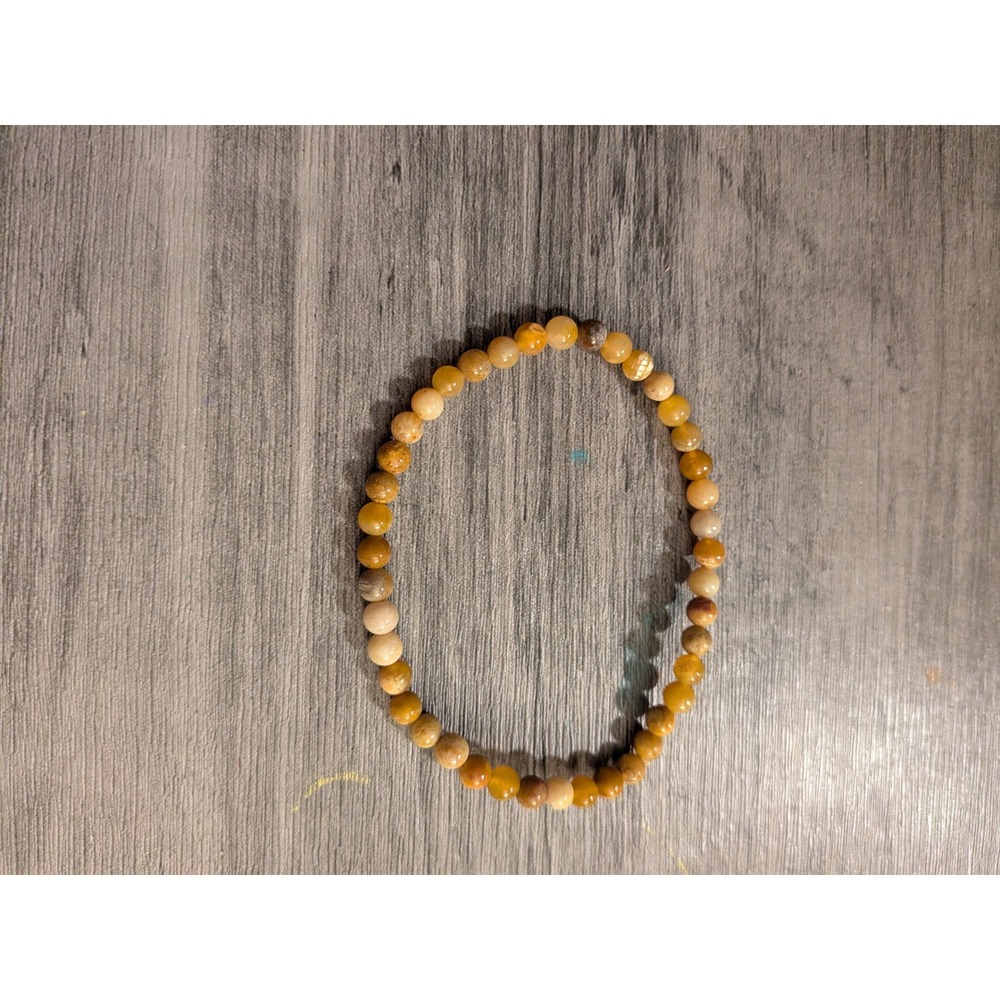 Natural Stone Beaded Stretch Bracelet Yellow Tan Brown‎ Earthy Boho Jewelry
